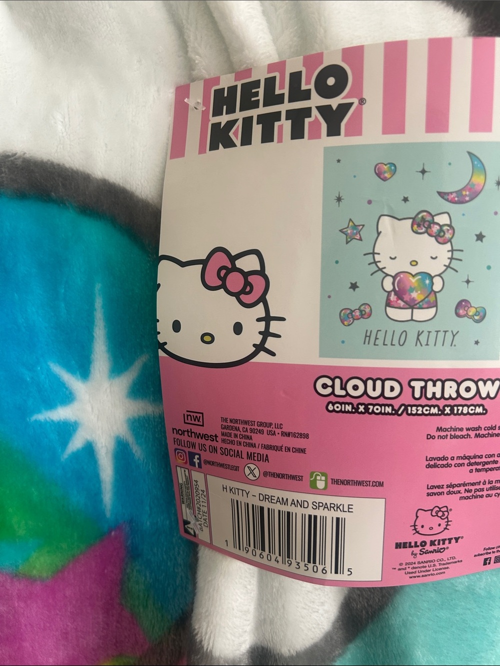 Hello Kitty Rainbow Star Cloud Throw - Pink, Blue, Teal, Purple, White
